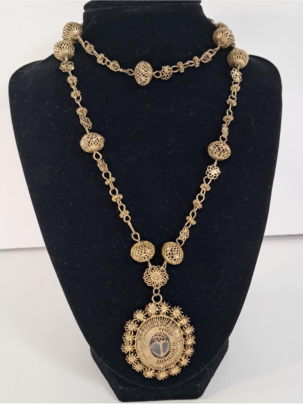 Gold Filigree Pendant Long Necklace - Women Jewelry Necklaces